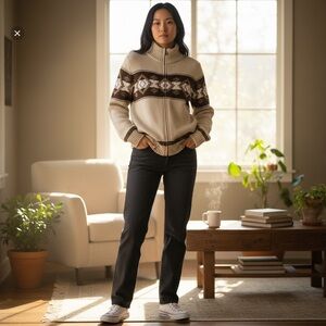 VINTAGE Knit Southwestern Zip-Up Sweater